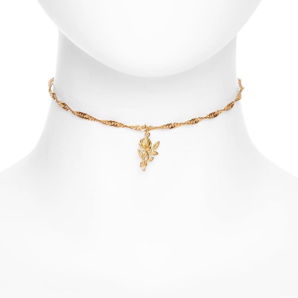 18k gold-filled rose charm on twisted chain choker